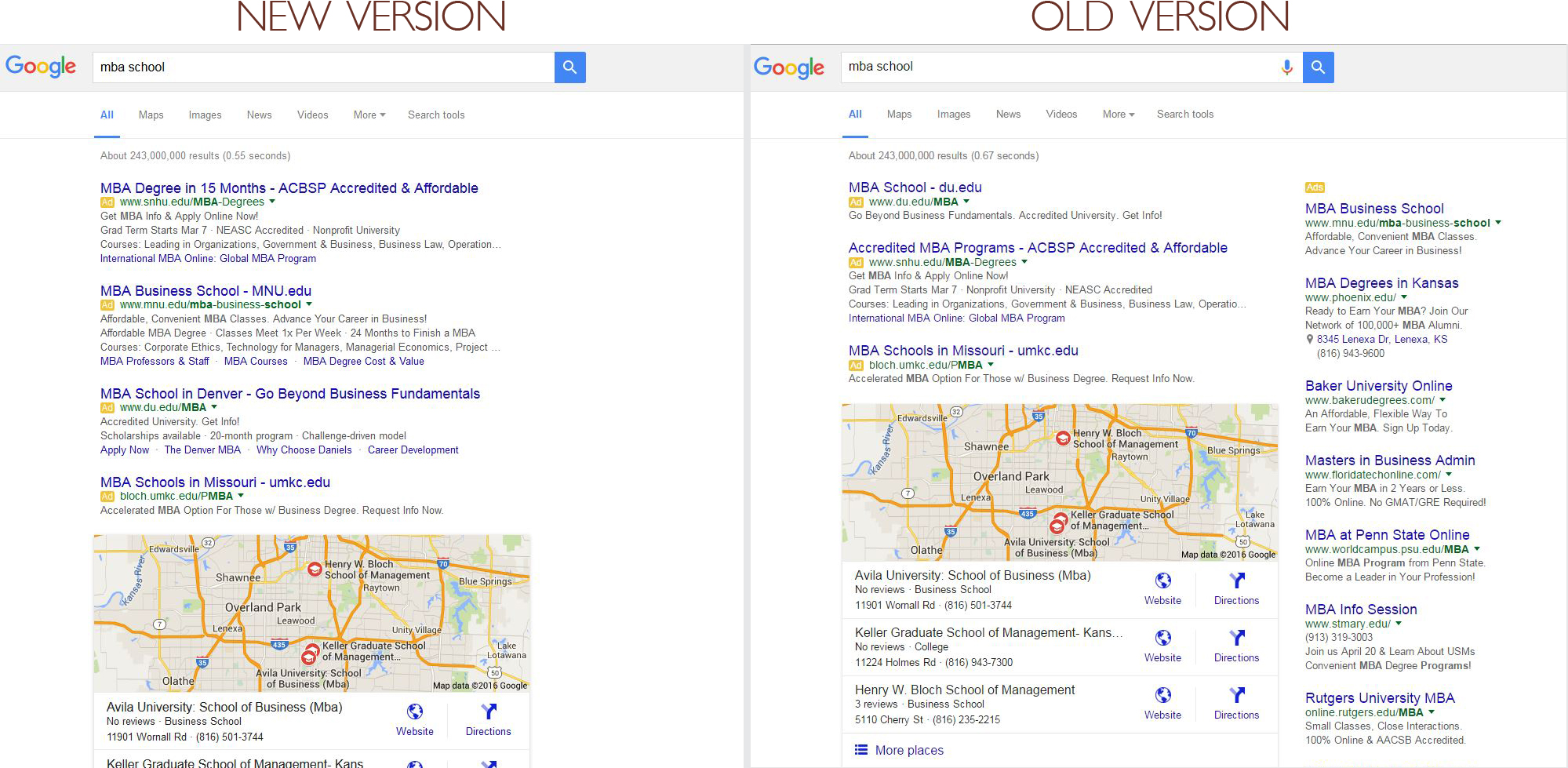 Google Sidebar Ads Before and After